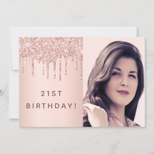21e verjaardag roos goud glitter aangepaste fotogl kaart (Voorkant)