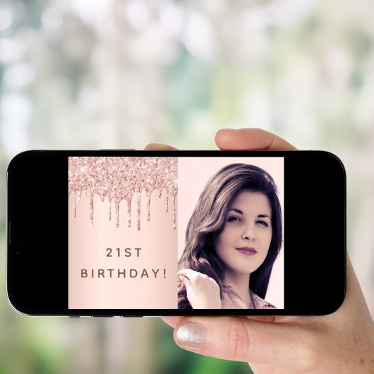 21e verjaardag roos goud glitter aangepaste fotogl kaart