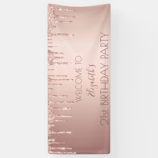 21e verjaardag roos goud glitter drip welkom spandoek (Verticaal)