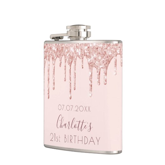 21e verjaardag roos goud glitter drup roze monogra heupfles (Links)