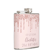 21e verjaardag roos goud glitter drup roze monogra heupfles (Rechts)