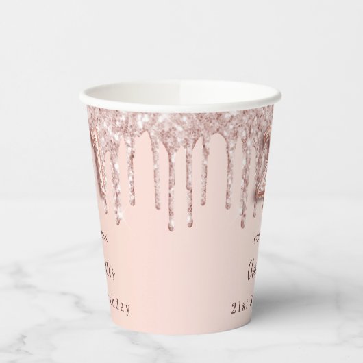 21e verjaardag roos goud glitter druppelt monogram papieren bekers (Links)