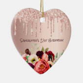 21e verjaardag roos goud glitter druppelt roze blo keramisch ornament (Rechts)