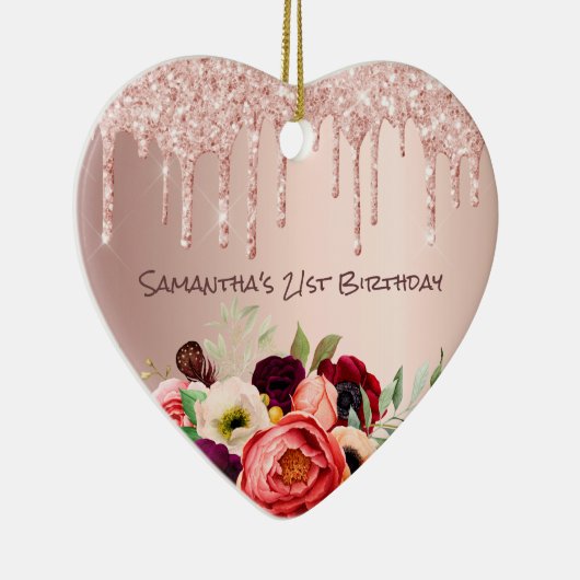 21e verjaardag roos goud glitter druppelt roze blo keramisch ornament (Rechts)