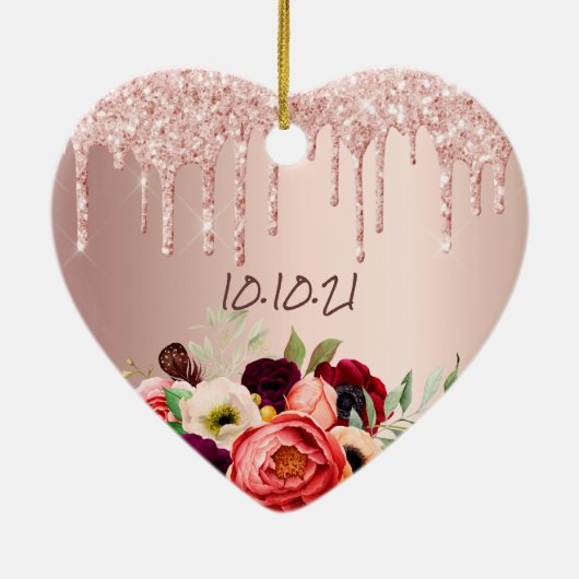 21e verjaardag roos goud glitter druppelt roze blo keramisch ornament (Achterkant)