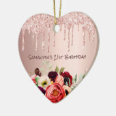 21e verjaardag roos goud glitter druppelt roze blo keramisch ornament (Links)