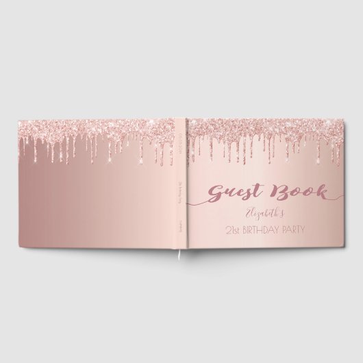 21e verjaardag roos goud glitter druppelt roze gastenboek (Volledig)