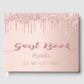 21e verjaardag roos goud glitter druppelt roze gastenboek (Voorkant)