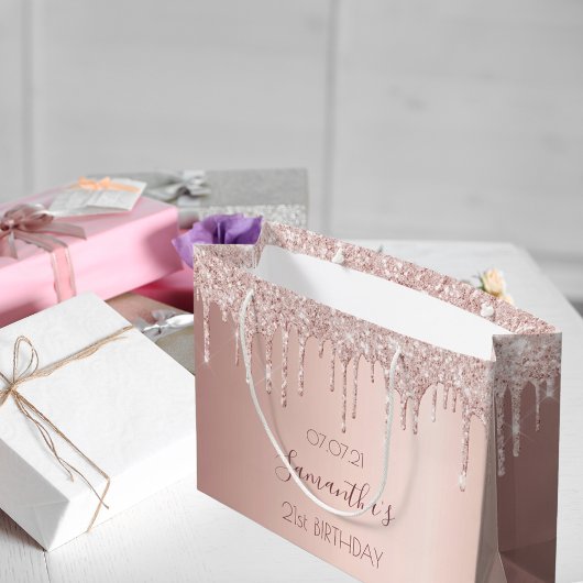 21e verjaardag roos goud glitter druppelt roze groot cadeauzakje