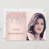 21e verjaardag roos goud glitter foto roze zilver kaart (Voorkant)