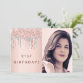21e verjaardag roos goud glitter foto roze zilver kaart (Staand voorkant)