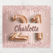 21e verjaardag roos goud glitter monogram luxe sparkling wijnetiket (Enkel label)