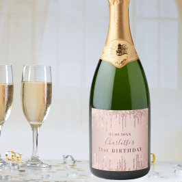 21e verjaardag roos goud glitter monogram sparkling wijnetiket