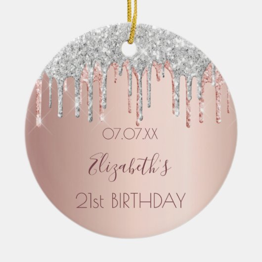 21e verjaardag roos goud glitter roze 21 zilver keramisch ornament (Voorkant)