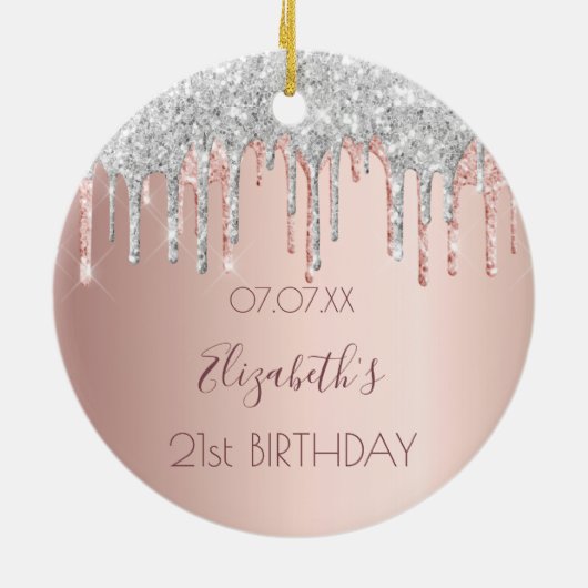 21e verjaardag roos goud glitter roze 21 zilver keramisch ornament (Achterkant)