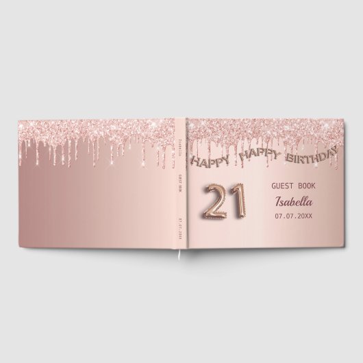 21e verjaardag roos goud glitter roze ballon gastenboek (Volledig)