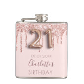 21e verjaardag roos goud glitter roze glazuur mono heupfles (Voorkant)