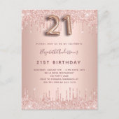 21e verjaardag roos goud glitter roze luxe uitnodiging briefkaart (Voorkant)