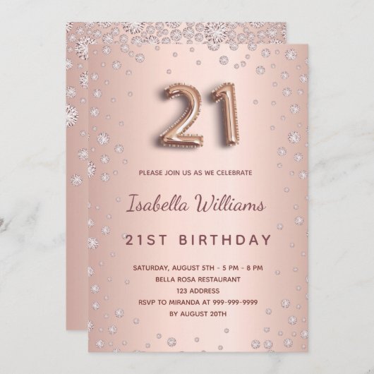 21e verjaardag roos gouddiamanten kaart (Voorkant / Achterkant)