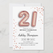 21e verjaardag - Roos gouden ballonnen Kaart (Voorkant)