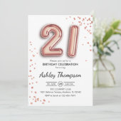 21e verjaardag - Roos gouden ballonnen Kaart (Staand voorkant)