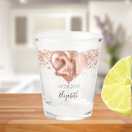 21e verjaardag roos gouden ballonnen naam shot glas