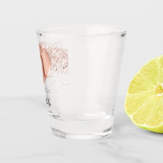 21e verjaardag roos gouden ballonnen naam shot glas (Rechts)