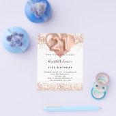 21e verjaardag roos gouden ballonnen witbegroting flyer (Enkel)