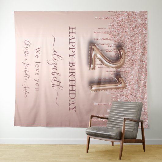 21e verjaardag roos gouden bloedige vrienden wandkleed (In Situ (horizontaal))