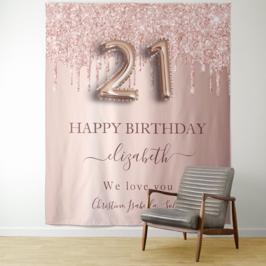 21e verjaardag roos gouden bloedige vrienden wandkleed (In situ)