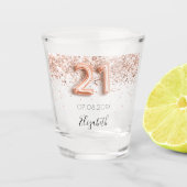 21e verjaardag roos gouden confetti naam shot glas (Voorkant)