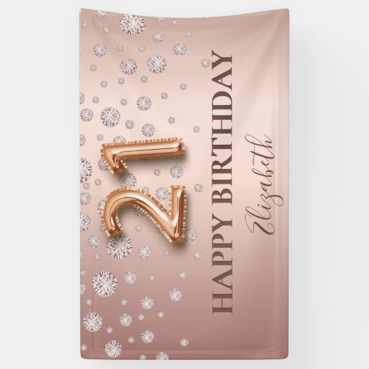 21e verjaardag roos gouden diamanten ballonscript spandoek (Verticaal)