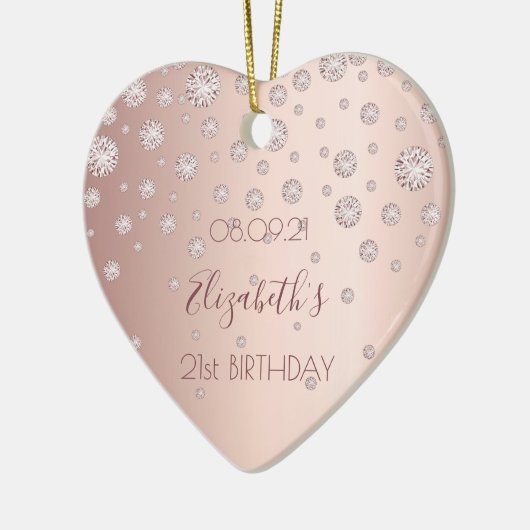 21e verjaardag roos gouden diamanten naam keramisch ornament (Links)