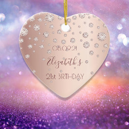 21e verjaardag roos gouden diamanten naam keramisch ornament