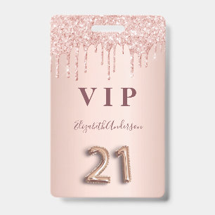 21e verjaardag roos gouden druppels roze VIP-pas Badge