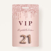 21e verjaardag roos gouden druppels roze VIP-pas Badge (Voorkant)