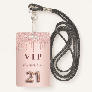 21e verjaardag roos gouden druppels roze VIP-pas Badge
