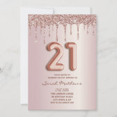 21e Verjaardag Roos Gouden Glitter Drips Invitatio Kaart (Voorkant)
