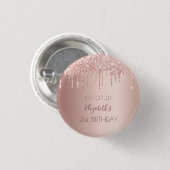 21e verjaardag roos gouden glitter druppelnaam ronde button 3,2 cm (Voorkant /achterkant)