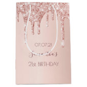 21e verjaardag roos gouden glitter druppels blush medium cadeauzakje (Voorkant)