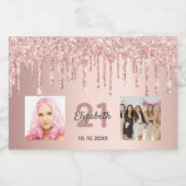 21e verjaardag roos gouden glitter druppelt foto sparkling wijnetiket (Enkel label)