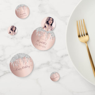 21e verjaardag roos gouden glitter foto zilver confetti