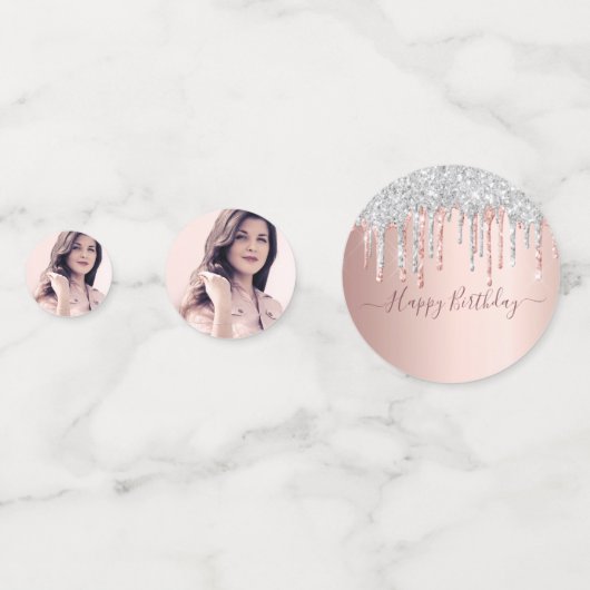 21e verjaardag roos gouden glitter foto zilver confetti (Achterkanten)