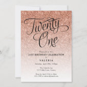 21E Verjaardag Roos Gouden Glitter Invitation Kaart (Voorkant)