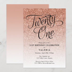 21E Verjaardag Roos Gouden Glitter Invitation Kaart