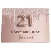 21e verjaardag roos gouden glitter roze ballonstij groot cadeauzakje (Voorkant)