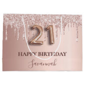 21e verjaardag roos gouden glitter roze ballonstij groot cadeauzakje (Achterkant)