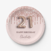 21e verjaardag roos gouden glitter roze ballonstij papieren bordje (Voorkant)
