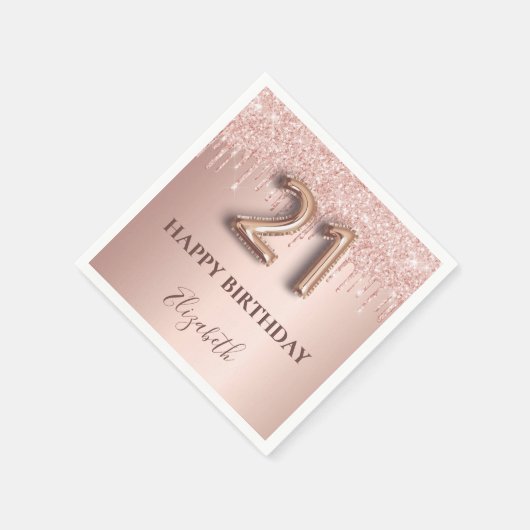21e verjaardag roos gouden glitter roze ballonstij servet (Hoek)