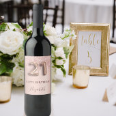 21e verjaardag roos gouden glitter roze ballonstij wijn etiket